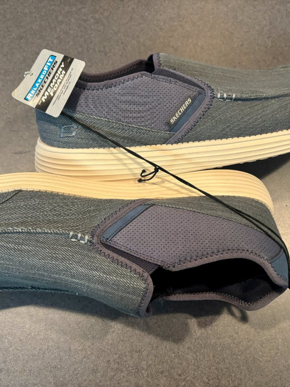 ~SKECHERS Status Delton Mens Size 13 Shoes Blue/Gray Relaxed Fit Casual Slip Ons